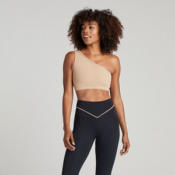One Shoulder Cream Nude Sports Bra Top | Tan Workout Top | Yoga And Pilates Top - Picture 1 of 4